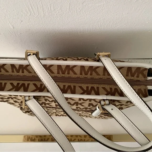 Michael Kors Brown Signature bag Monogram Tote Gold Hardware and White Trim NEW - Picture 8 of 13